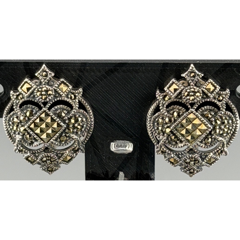Vintage Judith Jack Earrings Art Deco Style Sterling Silver Marcasite Omega Back